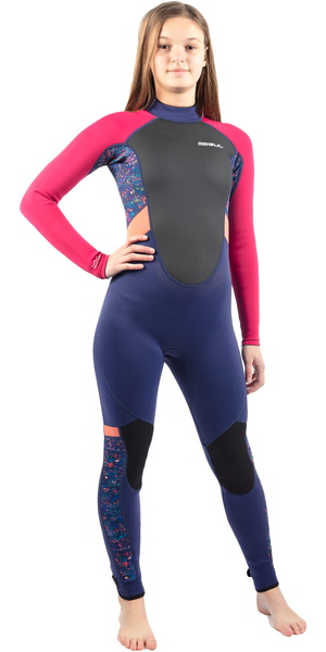 2025 Gul Junior Response 3/2mm Flatlock Back Zip Wetsuit RE1323-C1 - Blue / Rose